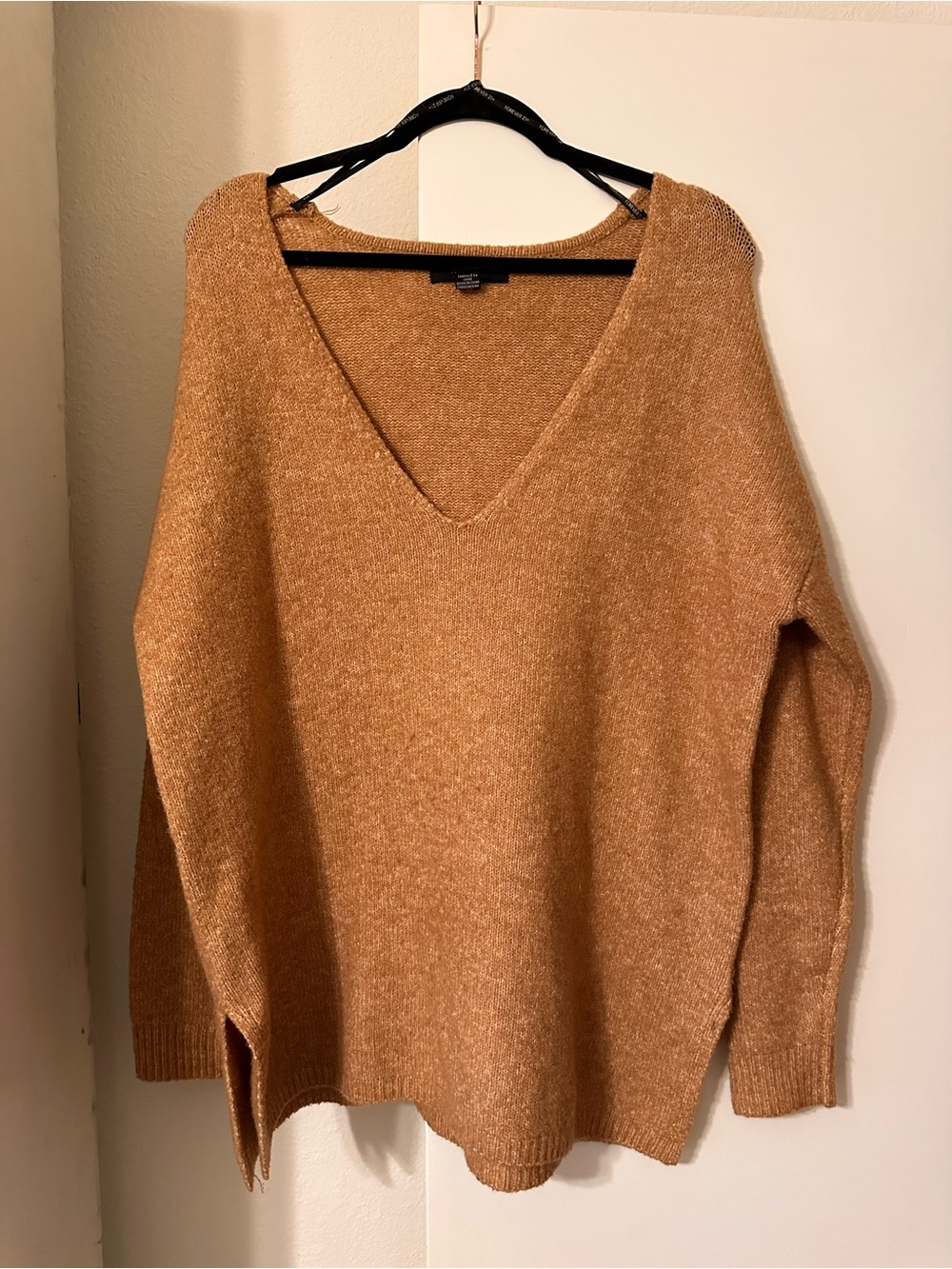 Forever 21 Women's V-Neck Sweater in Camel Brown